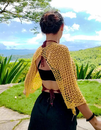 Back view of the Marley Crochet Pattern, a crochet Shrug or crochet bolero pattern
